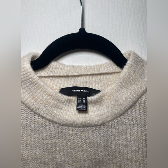 PUFF SHOULDER KNIT OATMEAL WOOL BLEND SWEATER XS - Picture 2 of 5